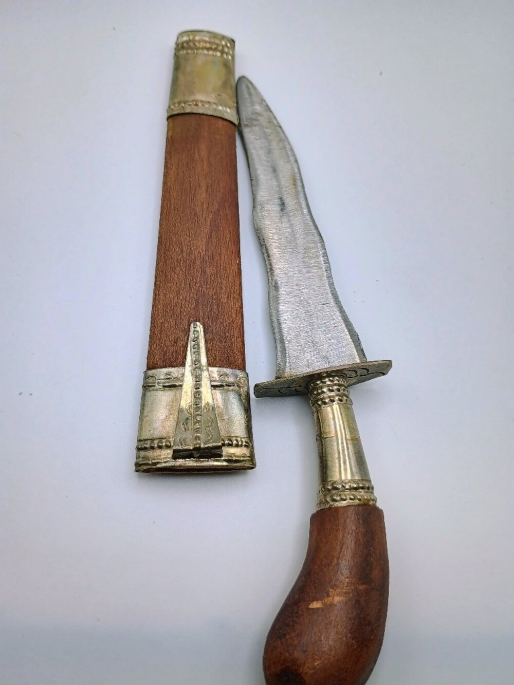 Handcrafted Dagger with Wavy Blade, Sheath, and Wooden Handle